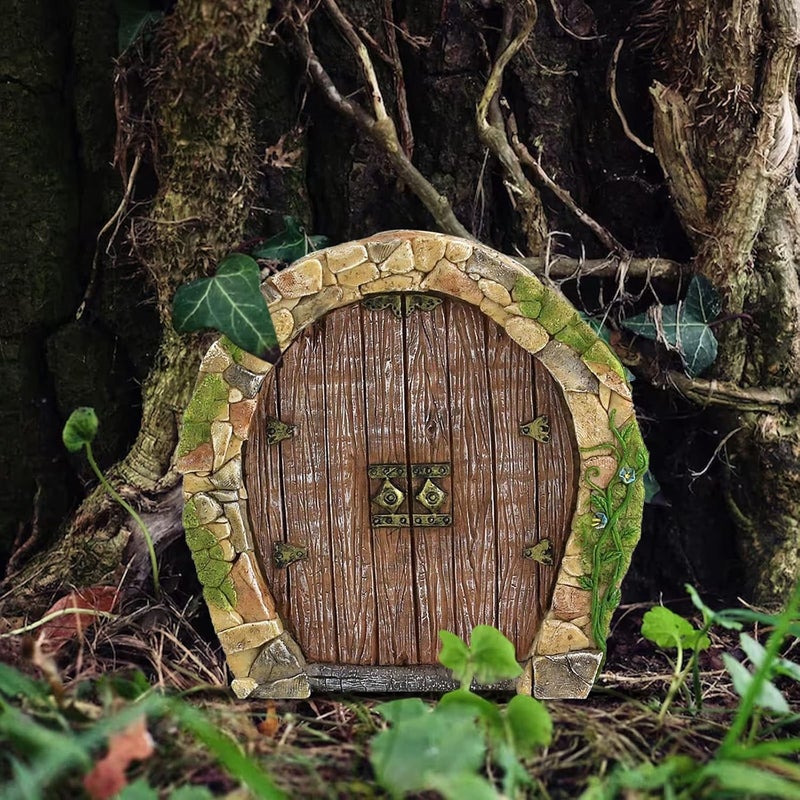 SETOFI Fairy Door for Tree, Wooden Fairy Doors Elf Door Miniature Wood Doors for Garden Yard Trees Ornaments (E) - Image 2